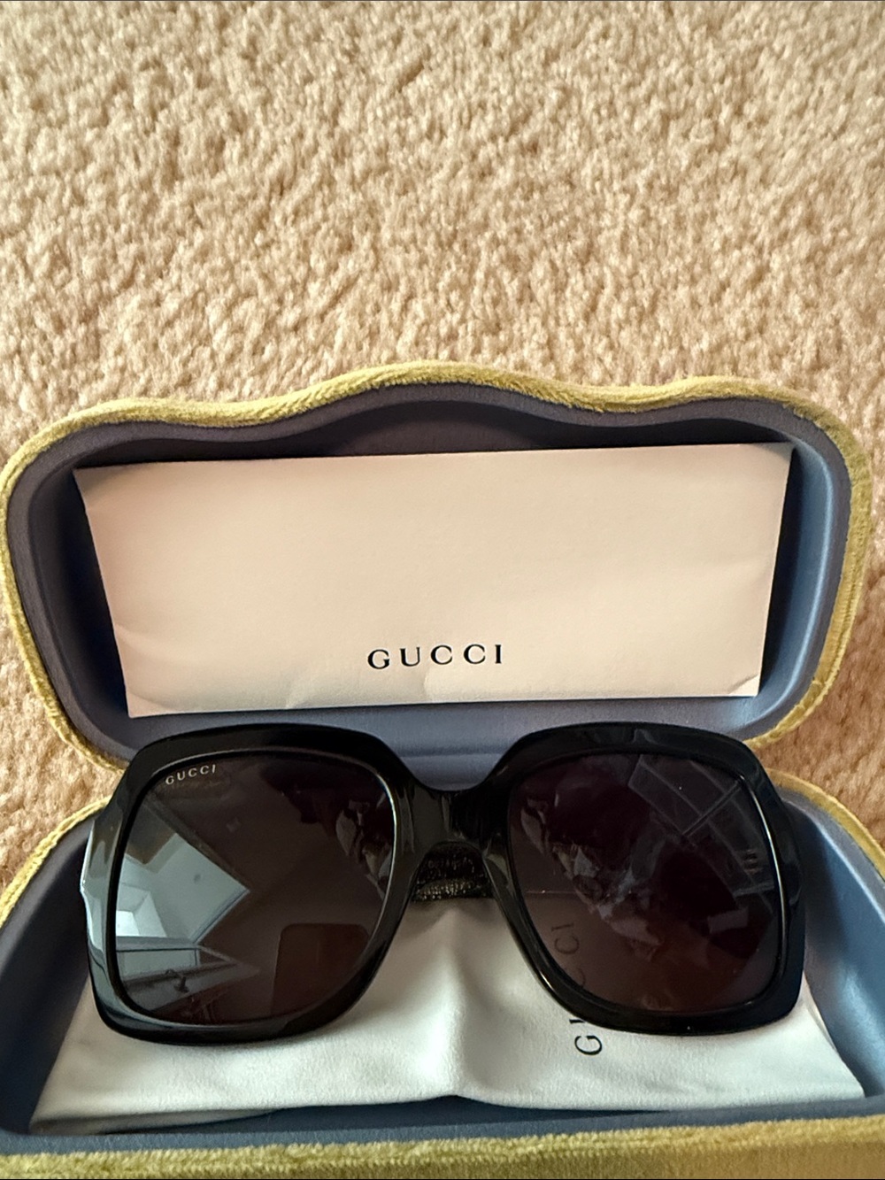 Gucci Black Square Oversized Sunglasses with Dark Lenses